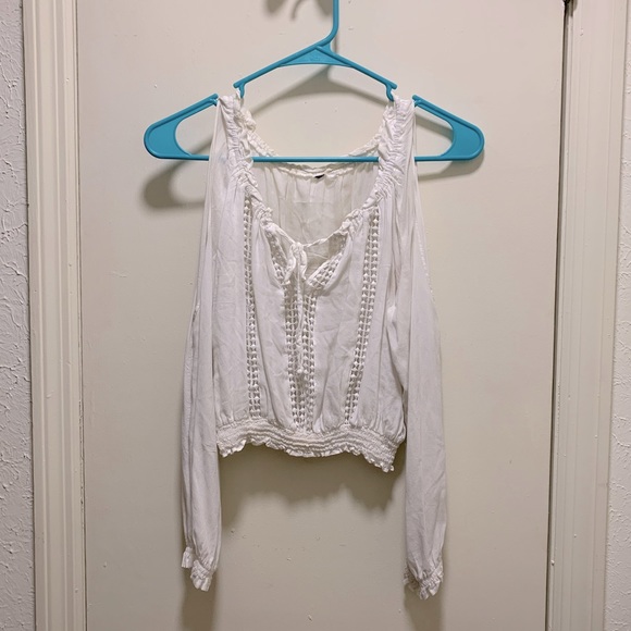 beachy boho cold shoulder crop blouse / white - Picture 1 of 3
